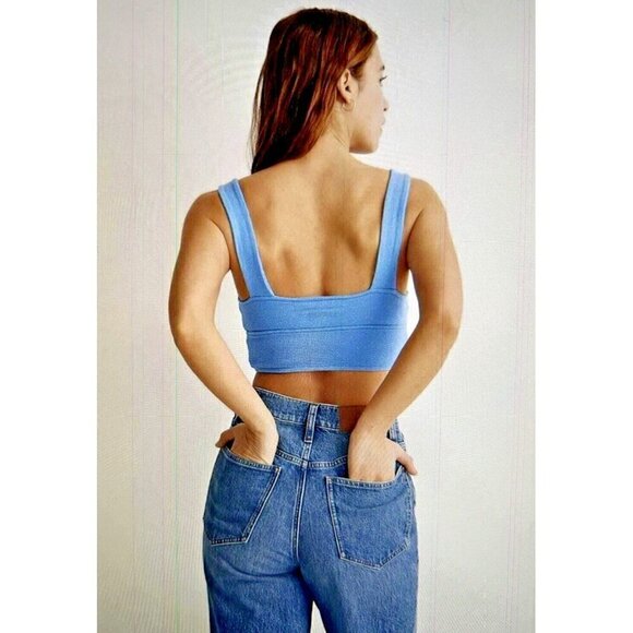 Madewell Cutout Knot-Front Crop Tank Top Oasis Blue Size S - Picture 3 of 11